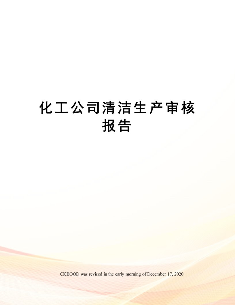 化工公司清洁生产审核报告