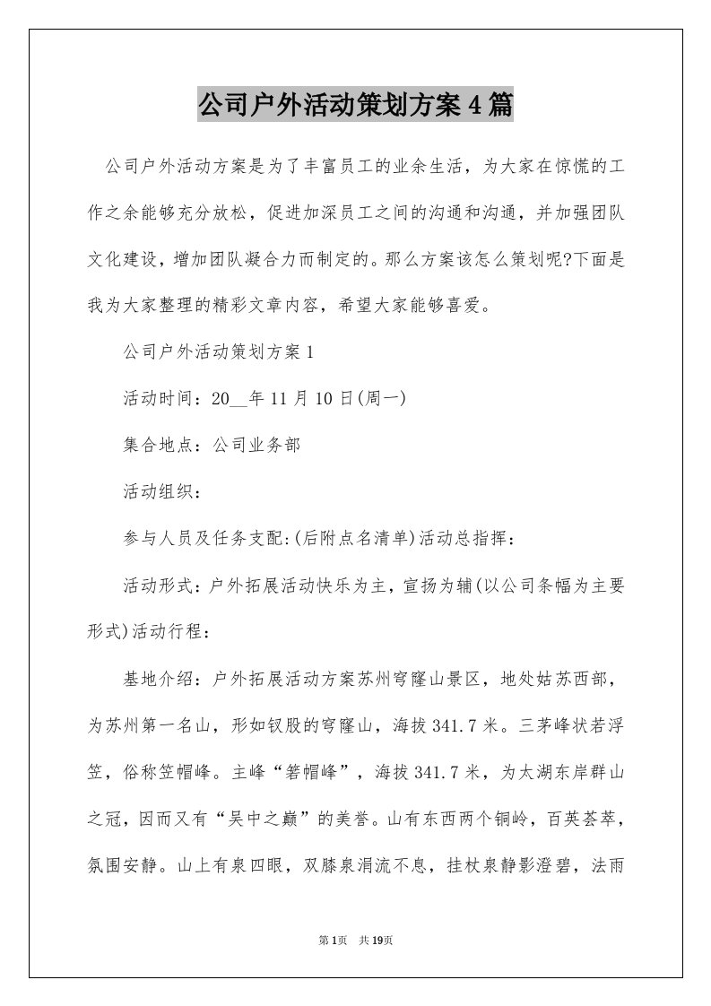 公司户外活动策划方案4篇