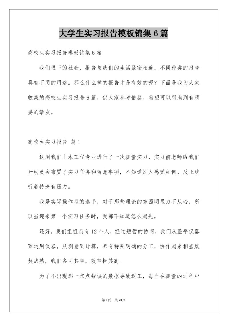 大学生实习报告模板锦集6篇精选