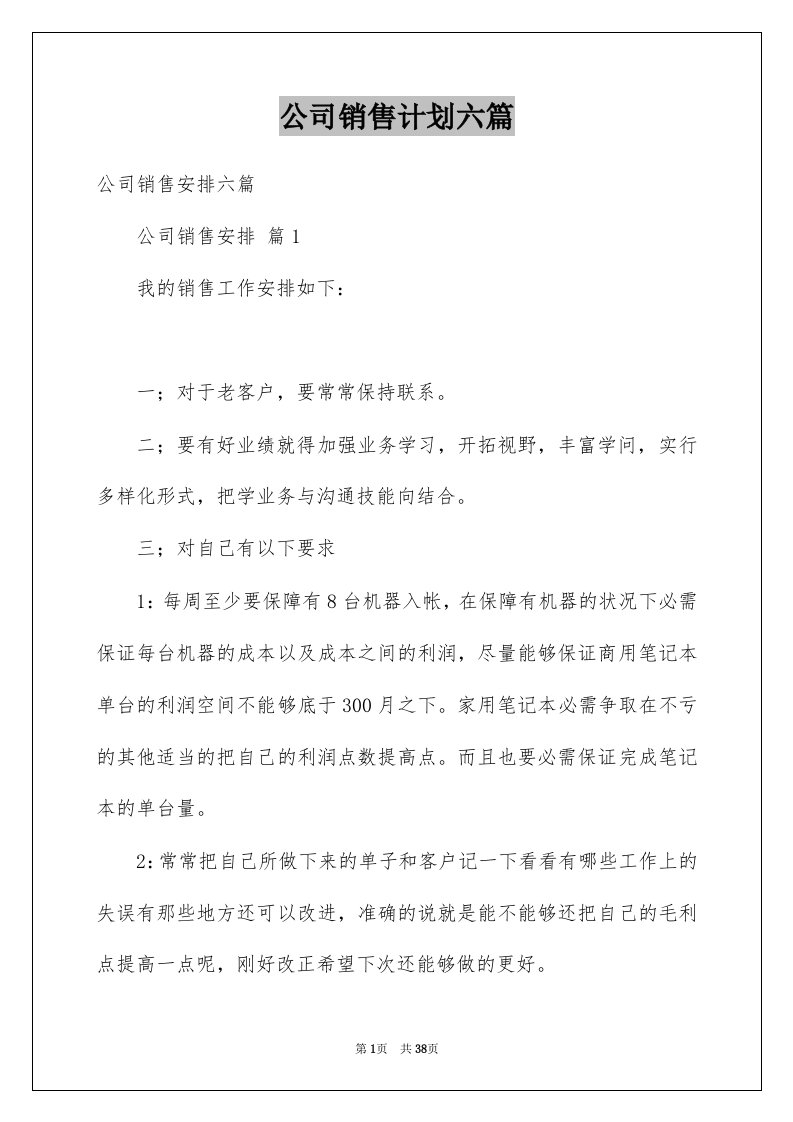 公司销售计划六篇例文