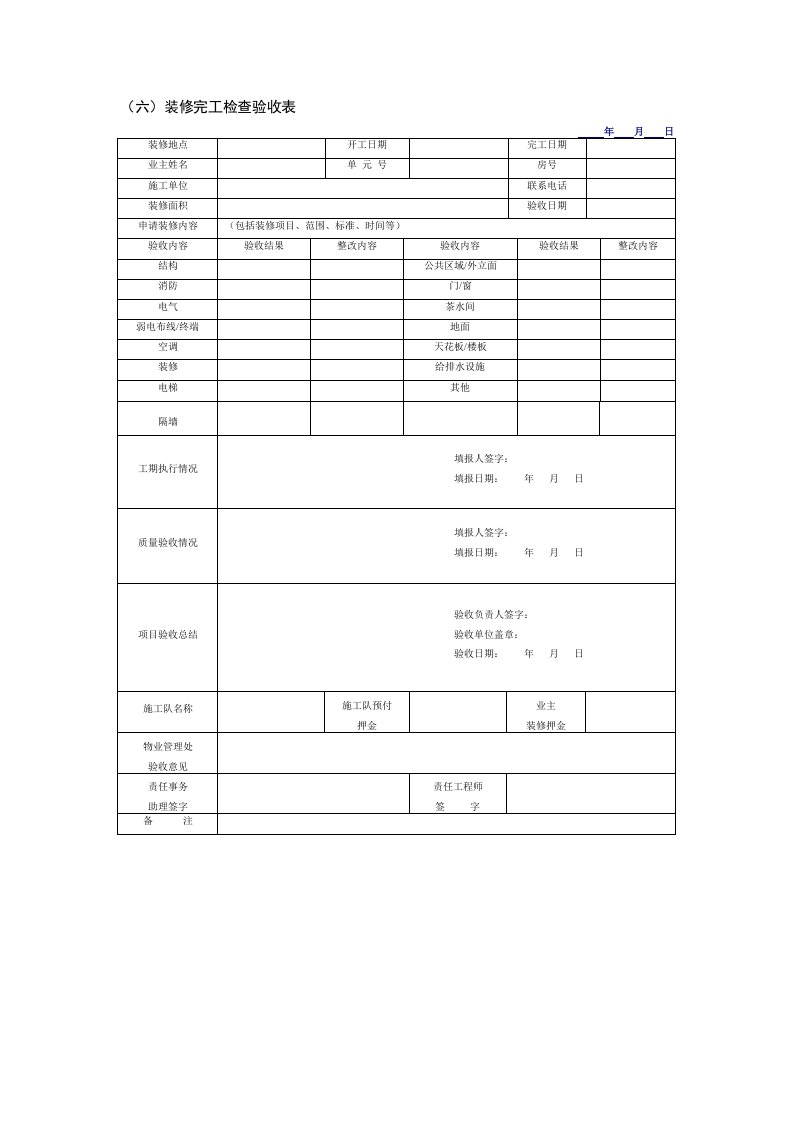 装修完工检查验收表