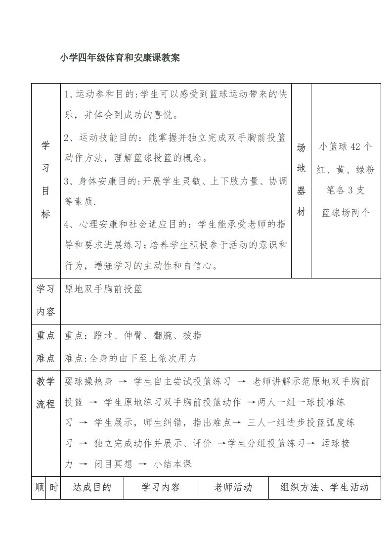 小学四年级体育与健康课教案[2]