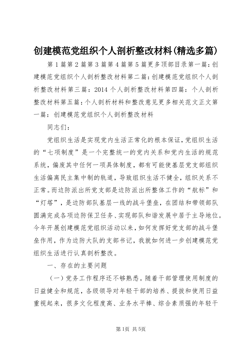 创建模范党组织个人剖析整改材料(精选多篇)