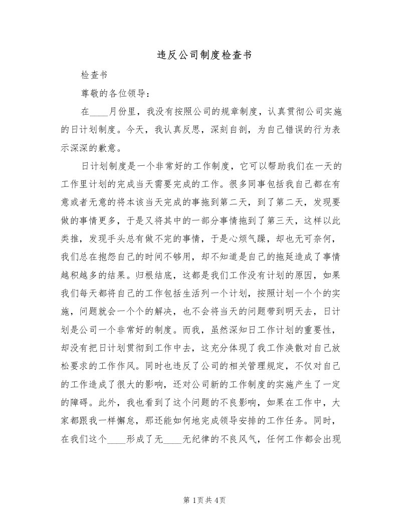 违反公司制度检查书（2篇）