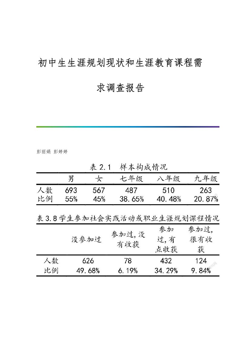 初中生生涯规划现状和生涯教育课程需求调查报告