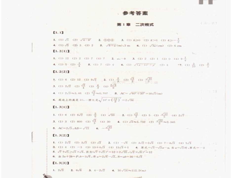 八下浙教版数学作业本答案