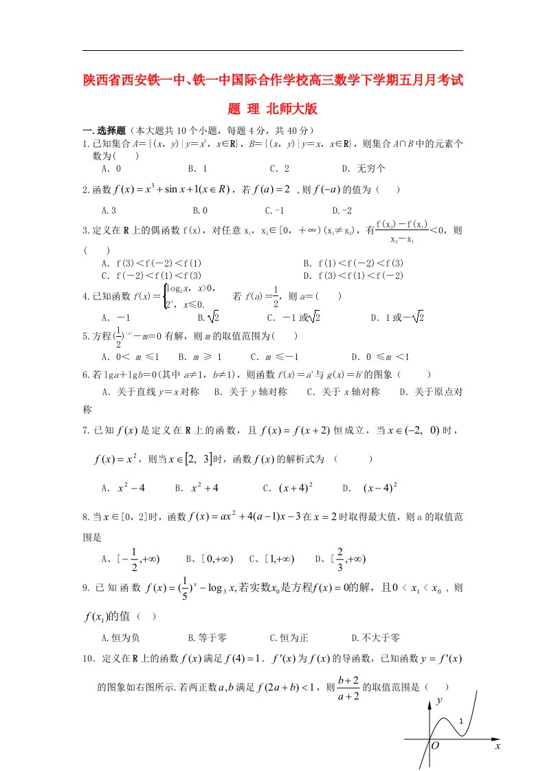 陕西省西安铁一中、铁一中国际合作学校高三数学下学期五月月考试题