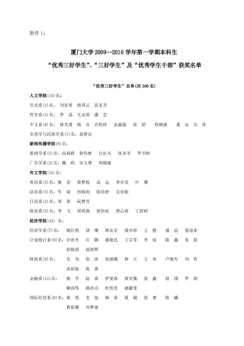 厦门大学20092010学年第一学期本科生