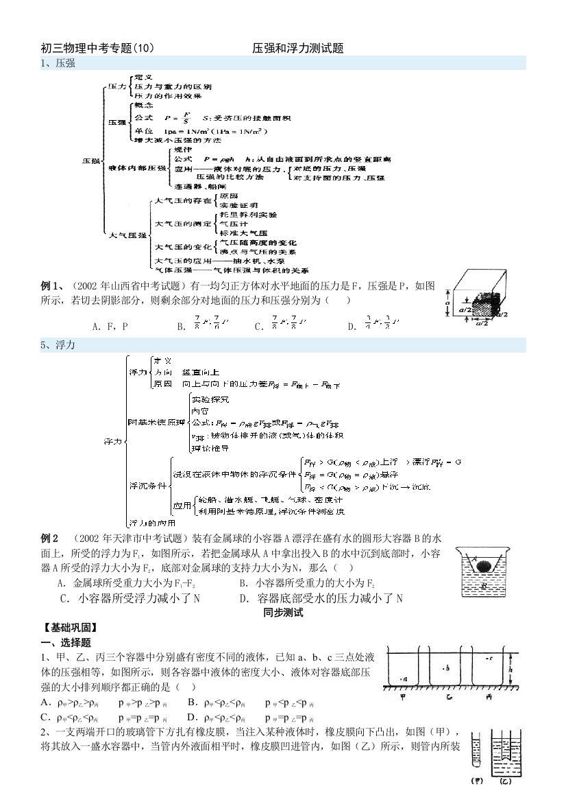 10压强和浮力测试题