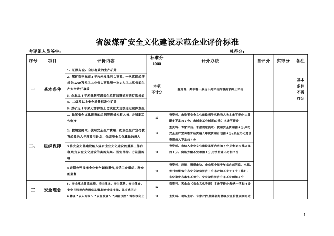 省级煤矿安全文化建设示范企业评价标准