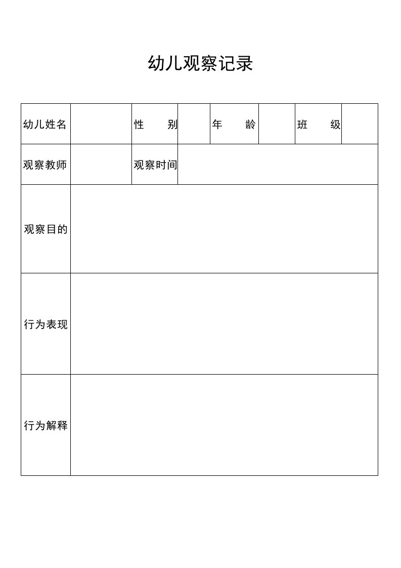 幼儿园教育活动观察记录表