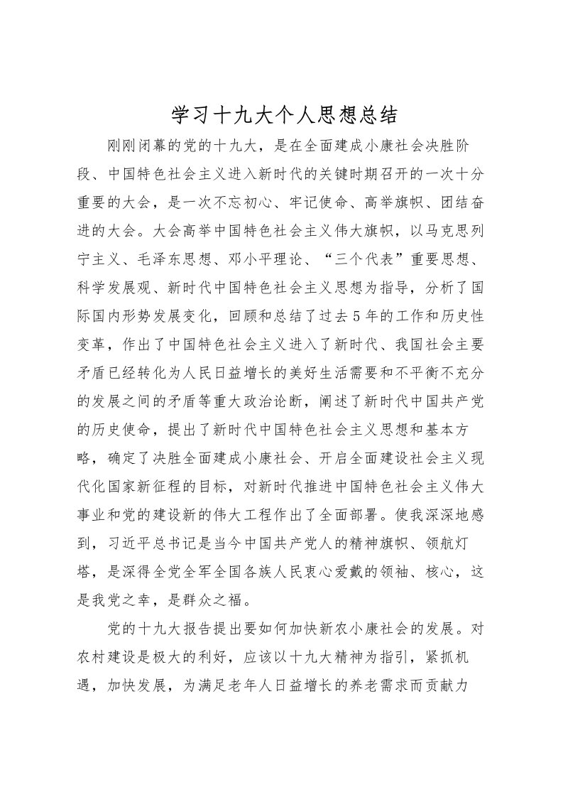 2022学习十九大个人思想总结