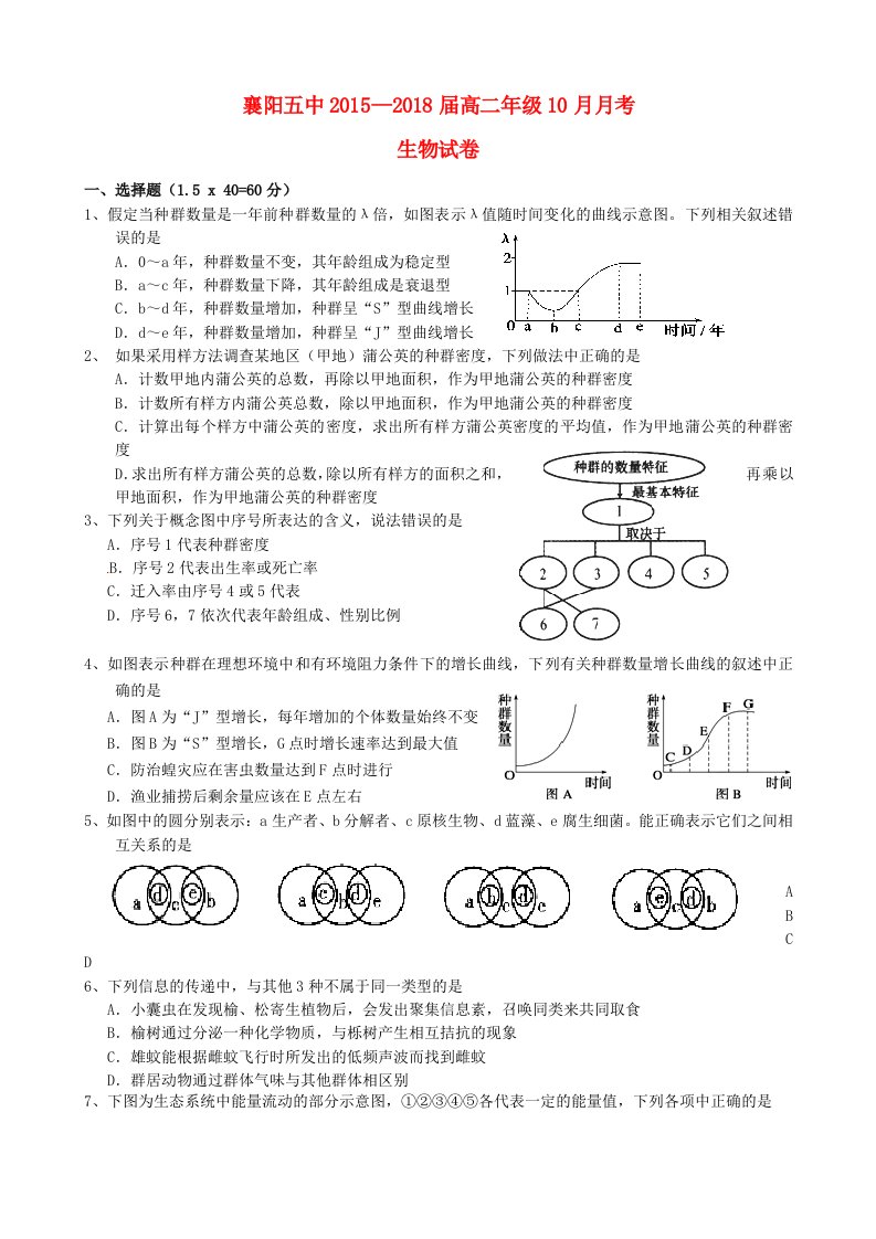 高二生物10月月考试题15