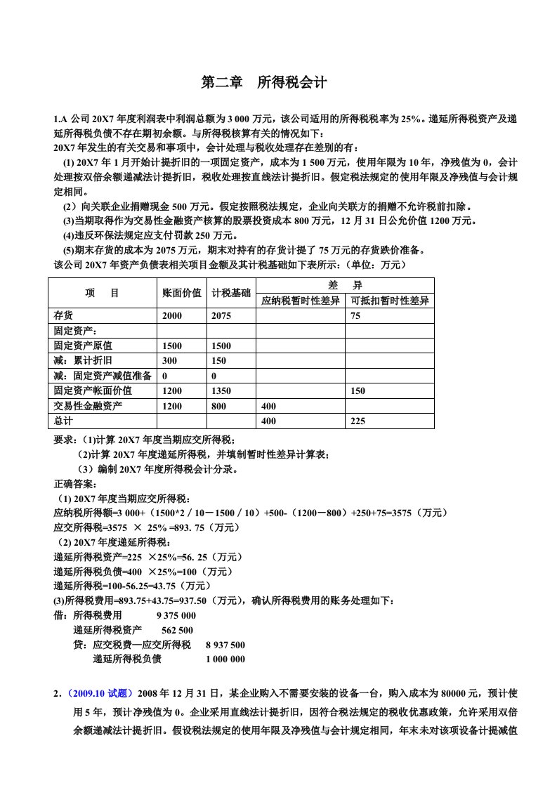 高级财务会计-核算题