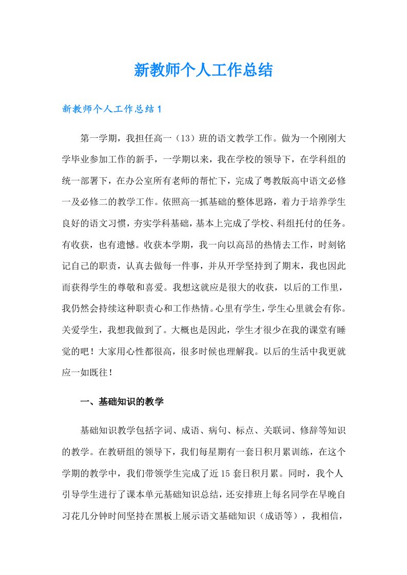 新教师个人工作总结