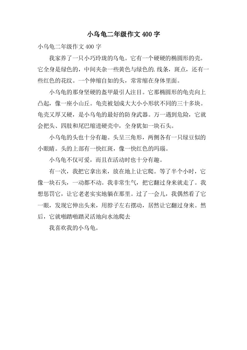 小乌龟二年级作文400字