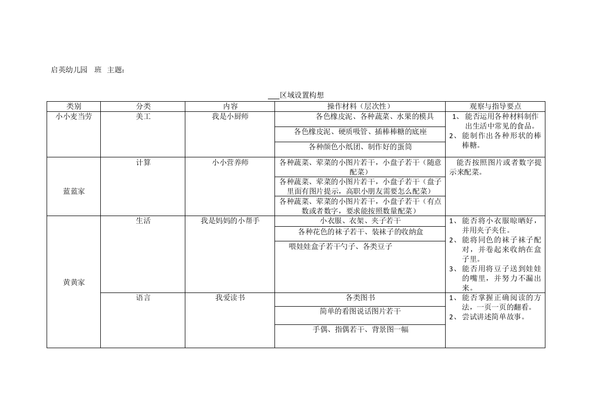 小班个别化学习计划