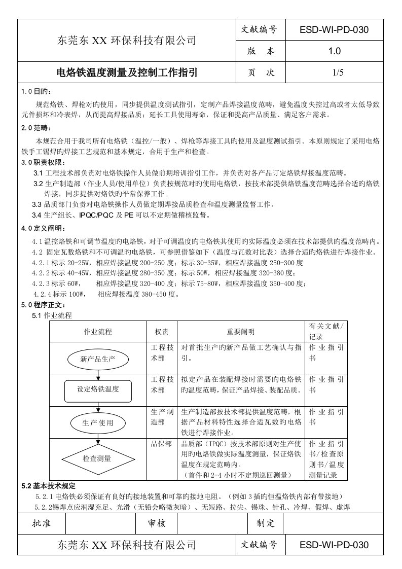 电烙铁使用温度测量规范