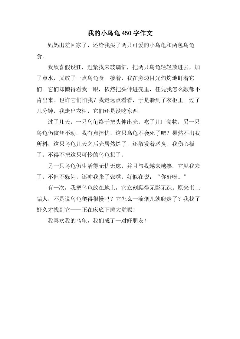 我的小乌龟450字作文