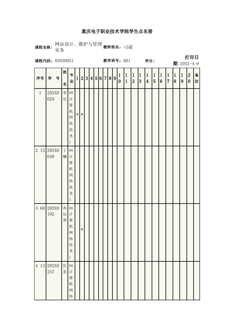 电子行业-重庆电子职业技术学院学生点名册