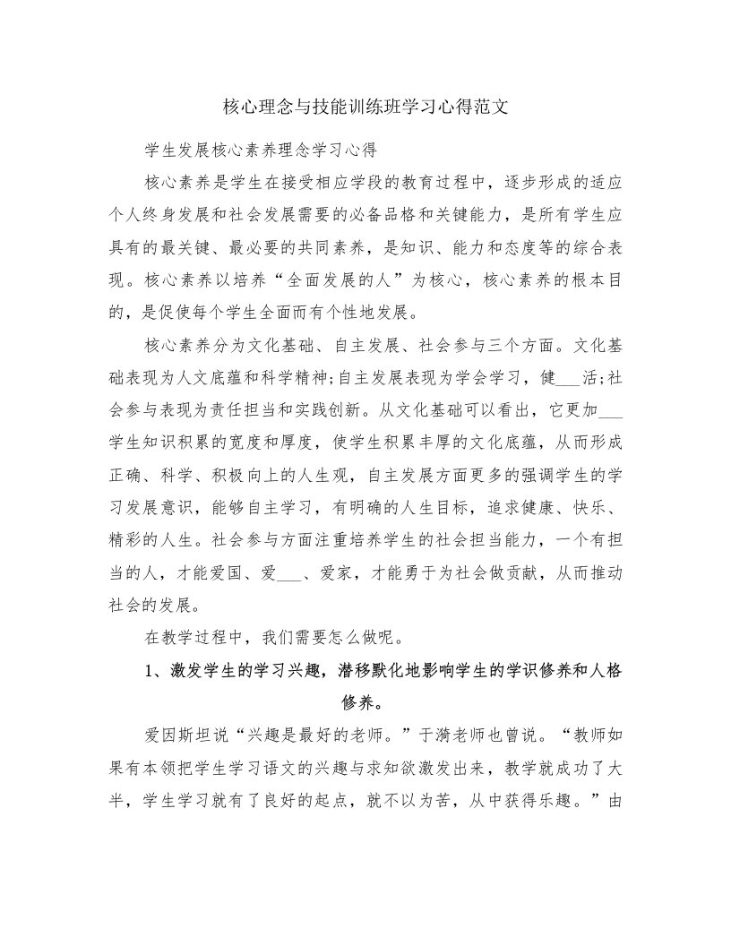 核心理念与技能训练班学习心得范文