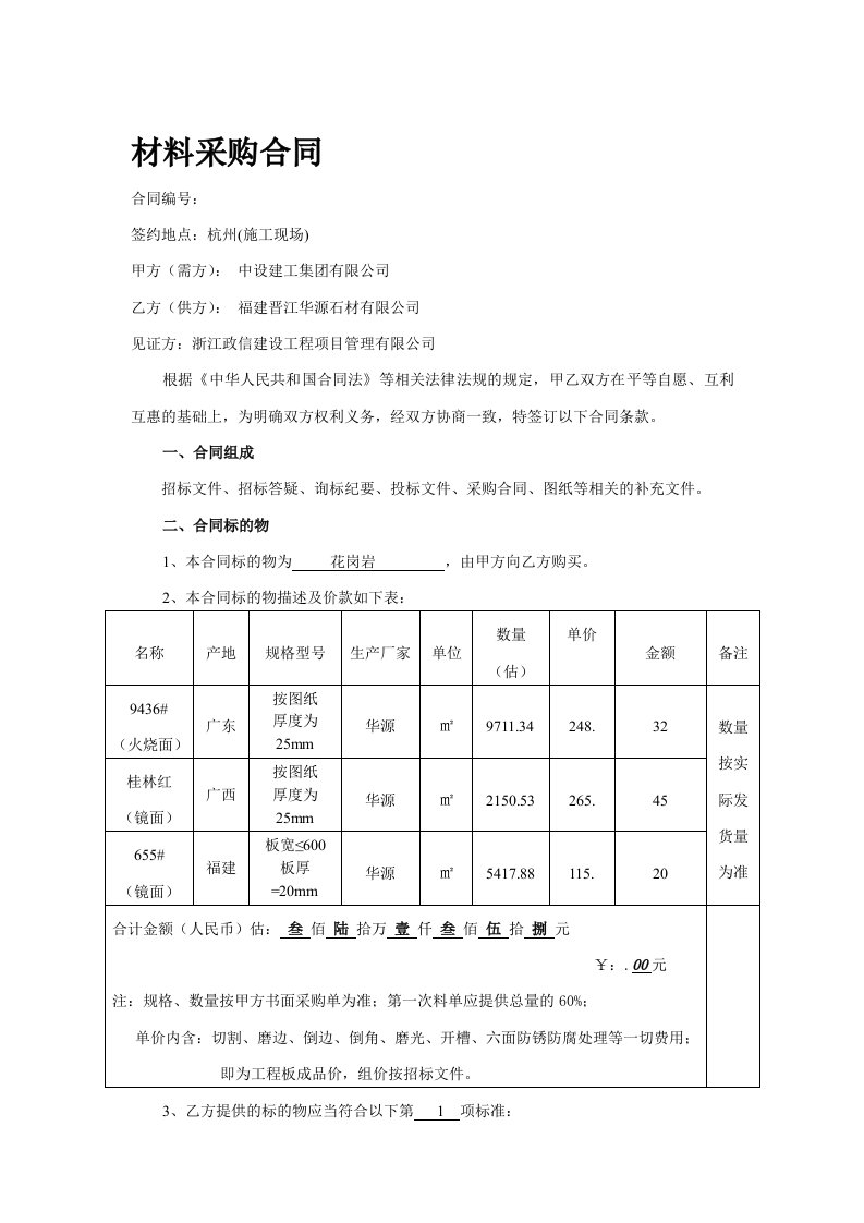 石材采购合同模板