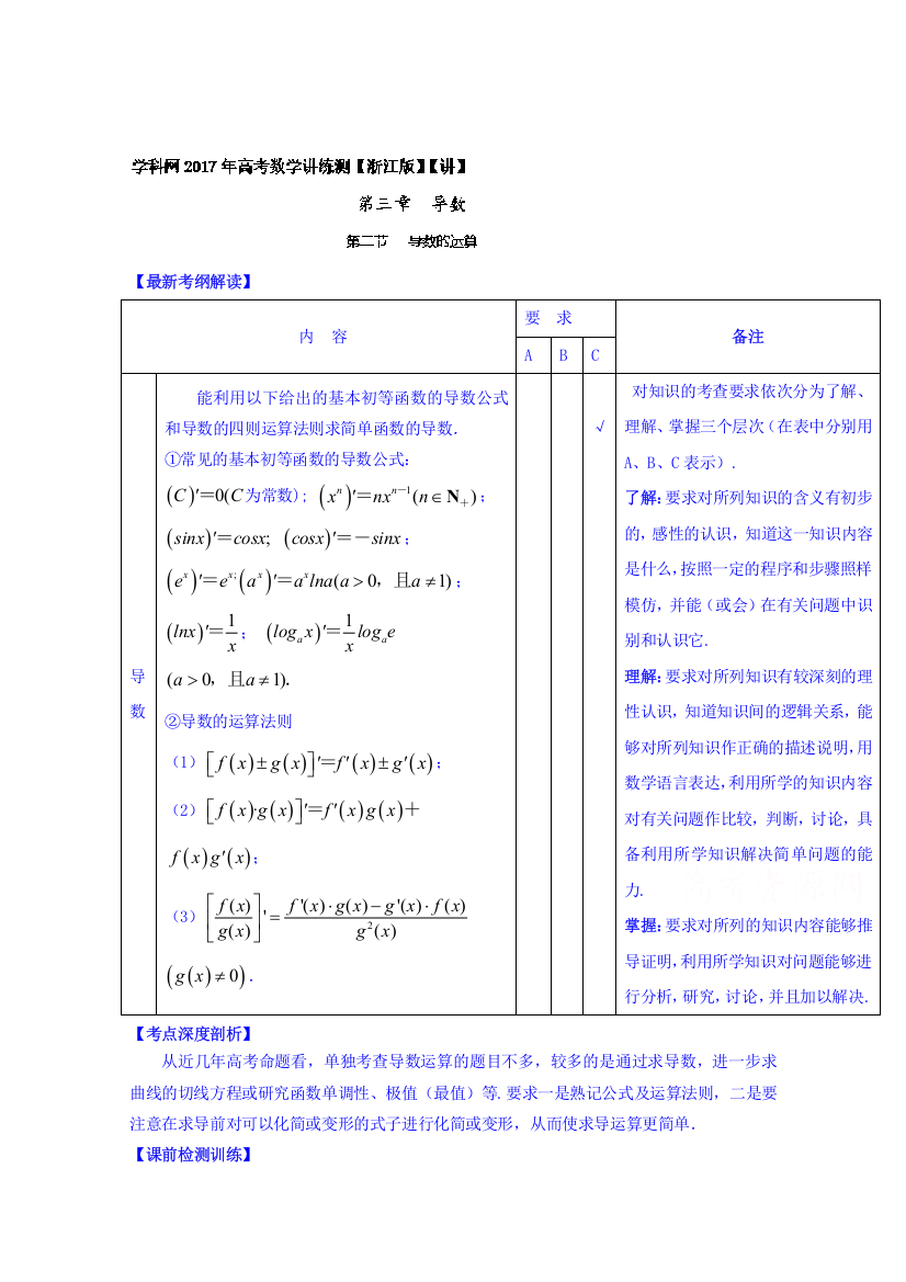 2017年高考数学一轮复习讲练测专题3-2