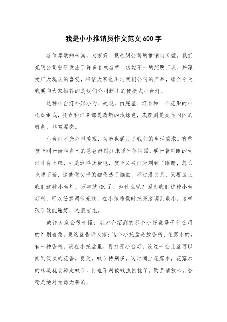 我是小小推销员作文范文600字