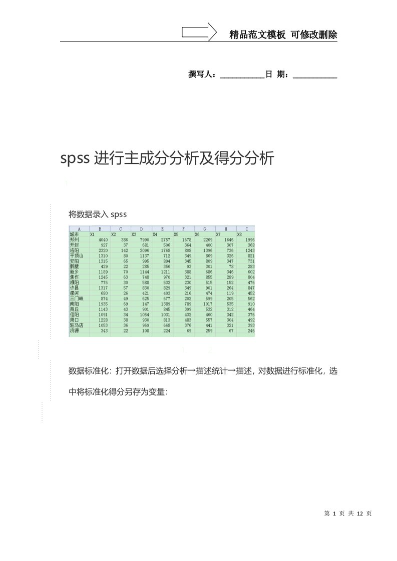 spss进行主成分分析及得分分析