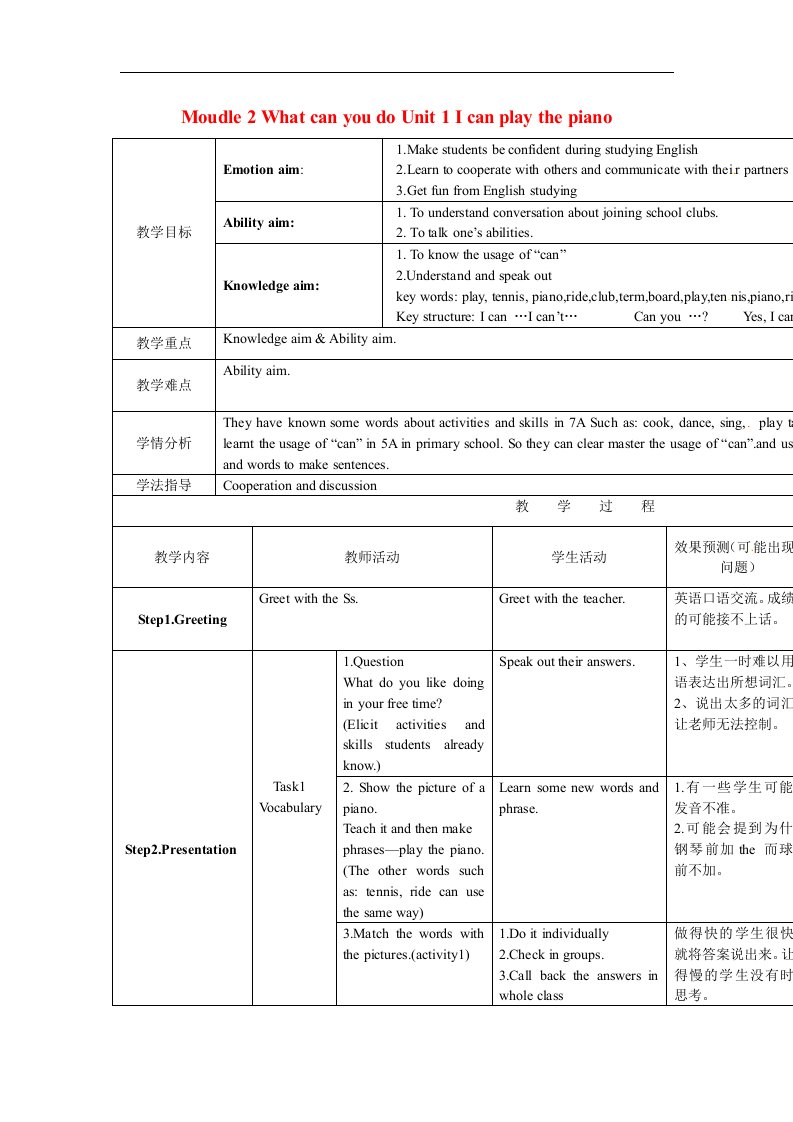 2017外研版英语七年级下册Module