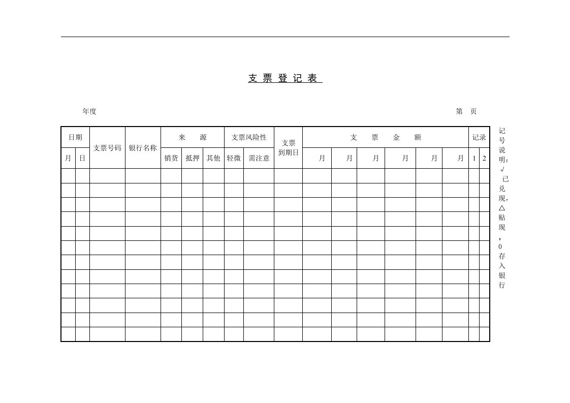 【管理精品】三、支票登记表