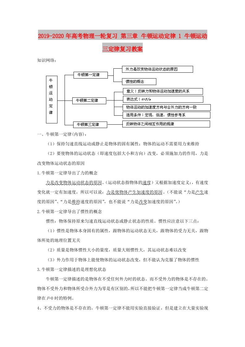 2019-2020年高考物理一轮复习