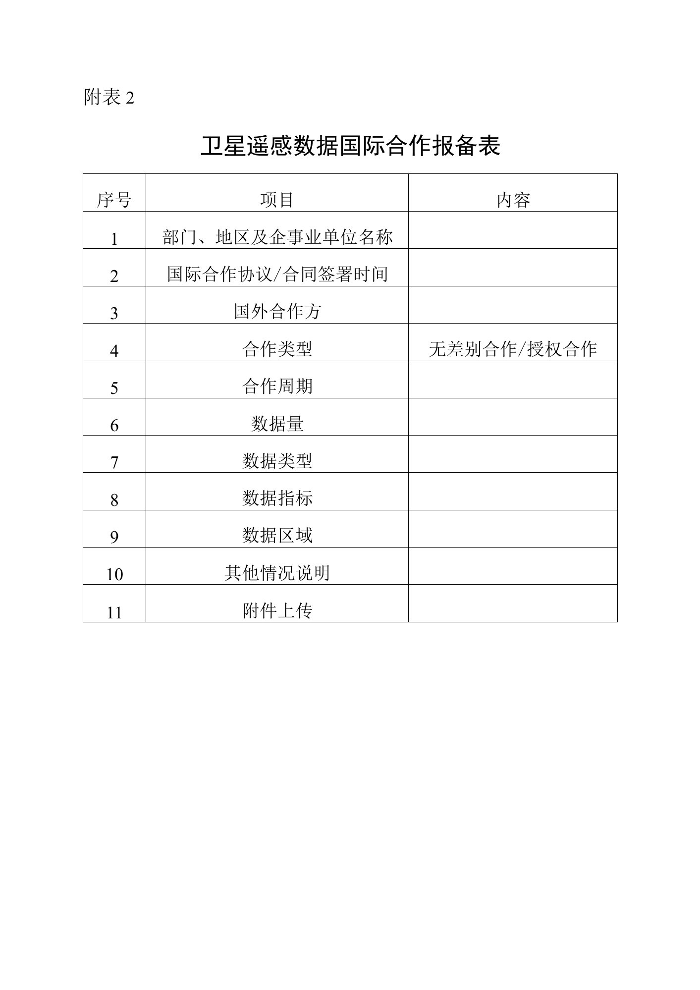 卫星遥感数据国际合作报备表