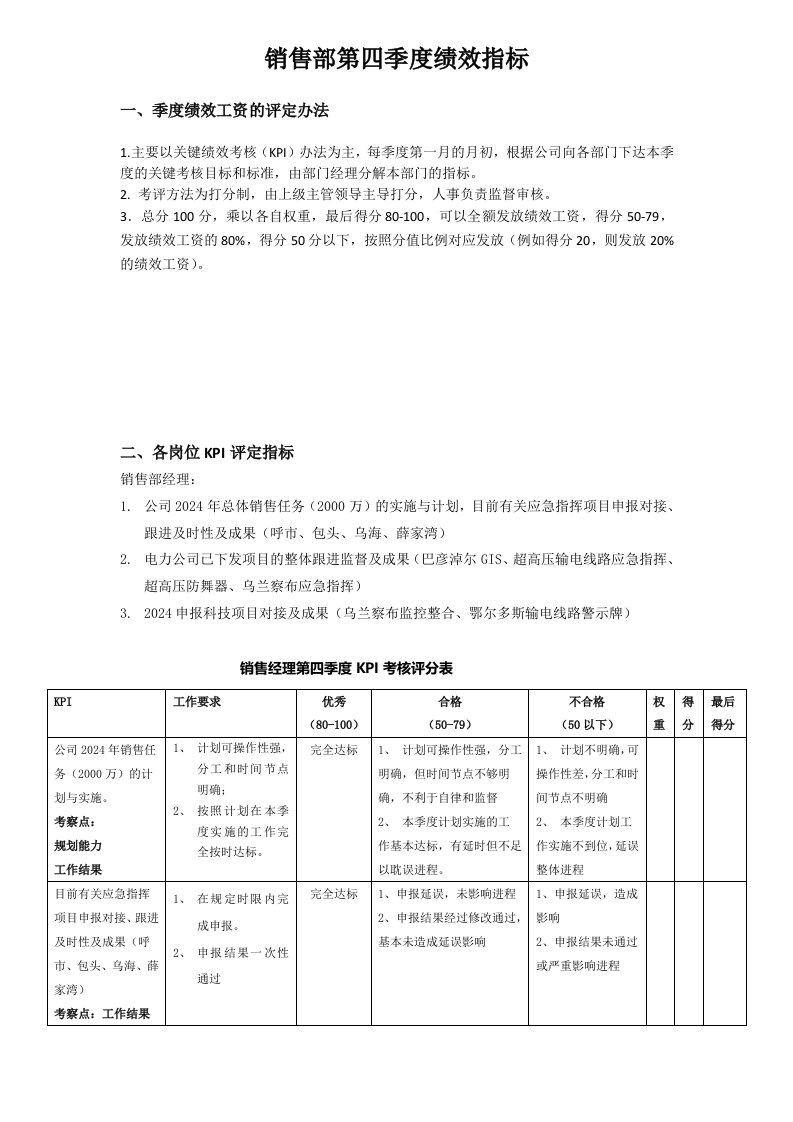 销售部绩效方案