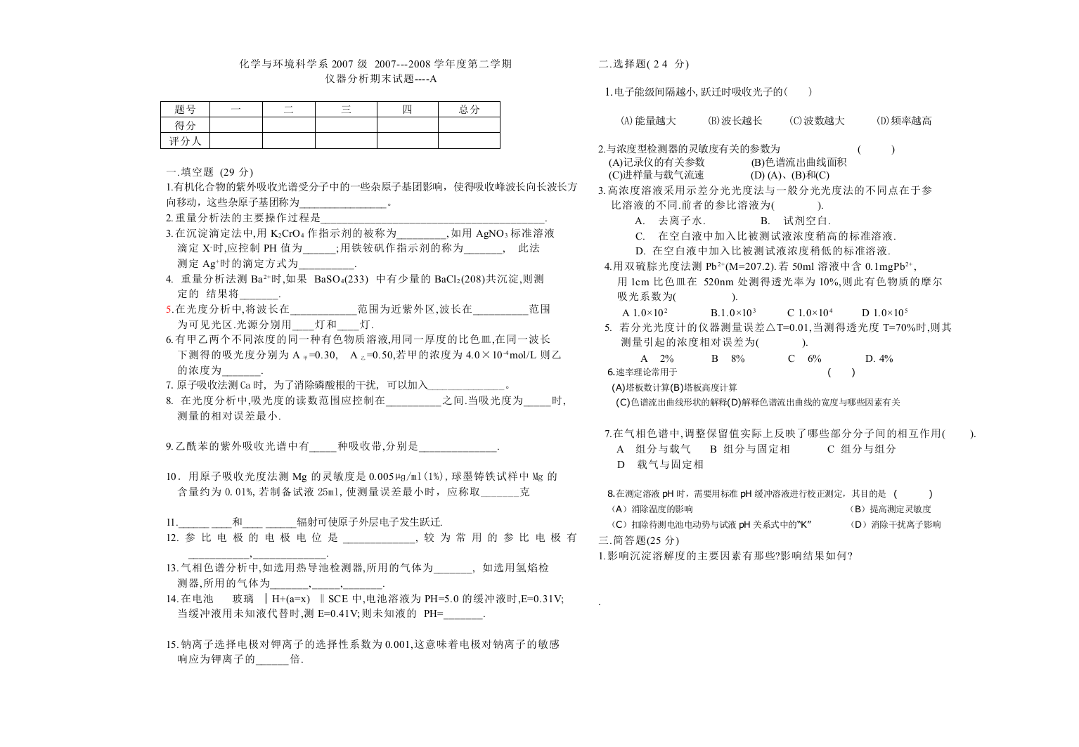 化学与环境科学系2007级