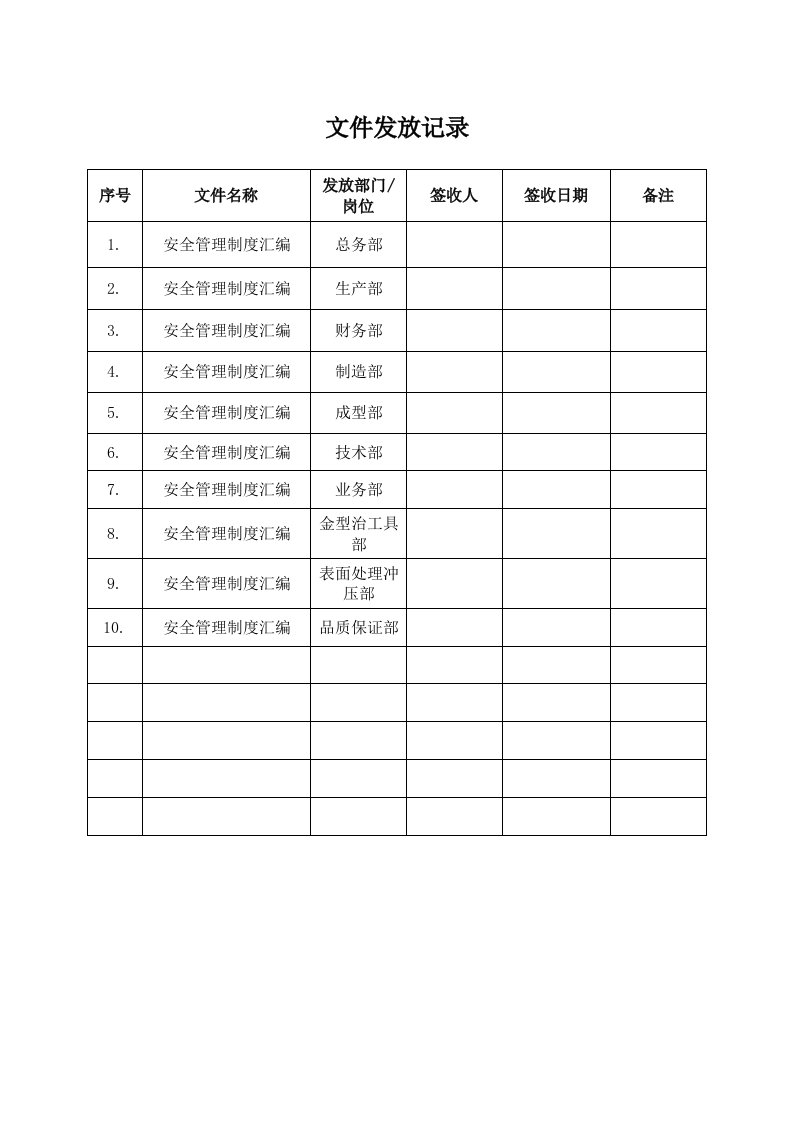 建筑工程-6文件发放记录安全管理制度