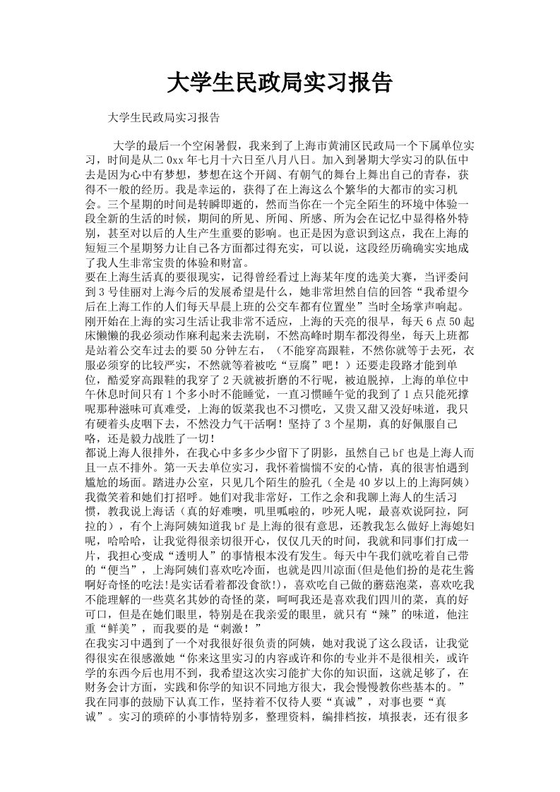 大学生民政局实习报告