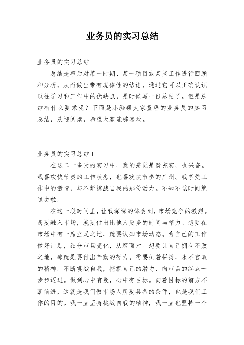 业务员的实习总结