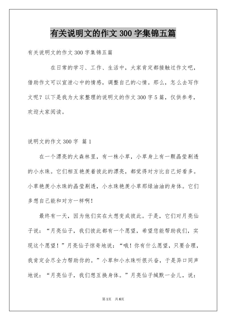 有关说明文的作文300字集锦五篇