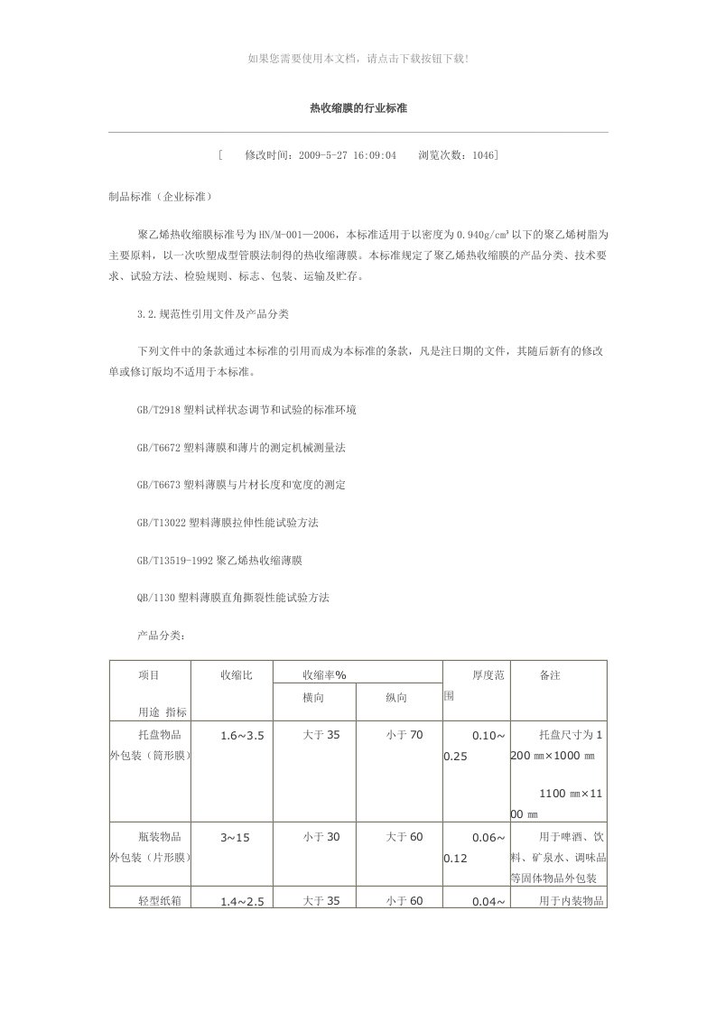 热收缩膜的行业标准