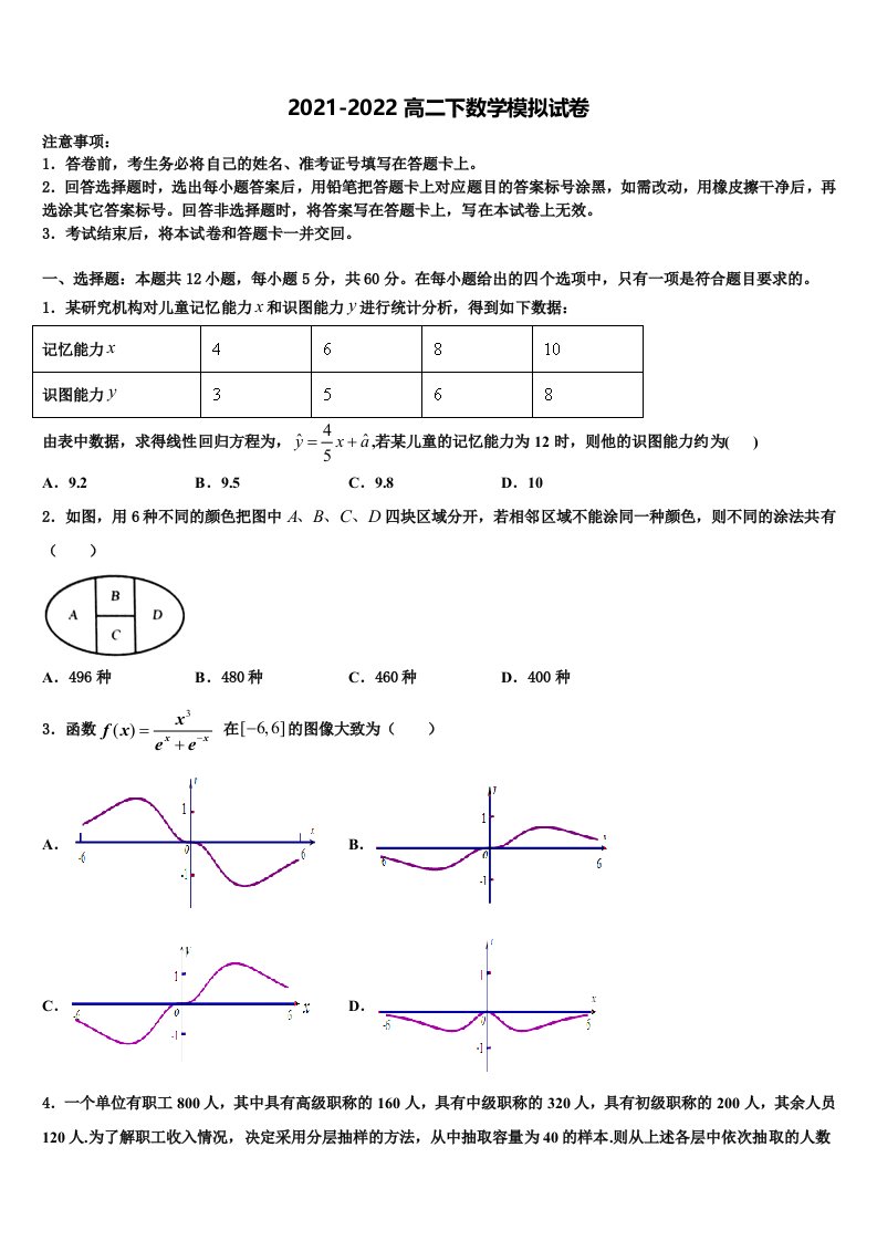 2022年福建省龙岩一中高二数学第二学期期末综合测试模拟试题含解析