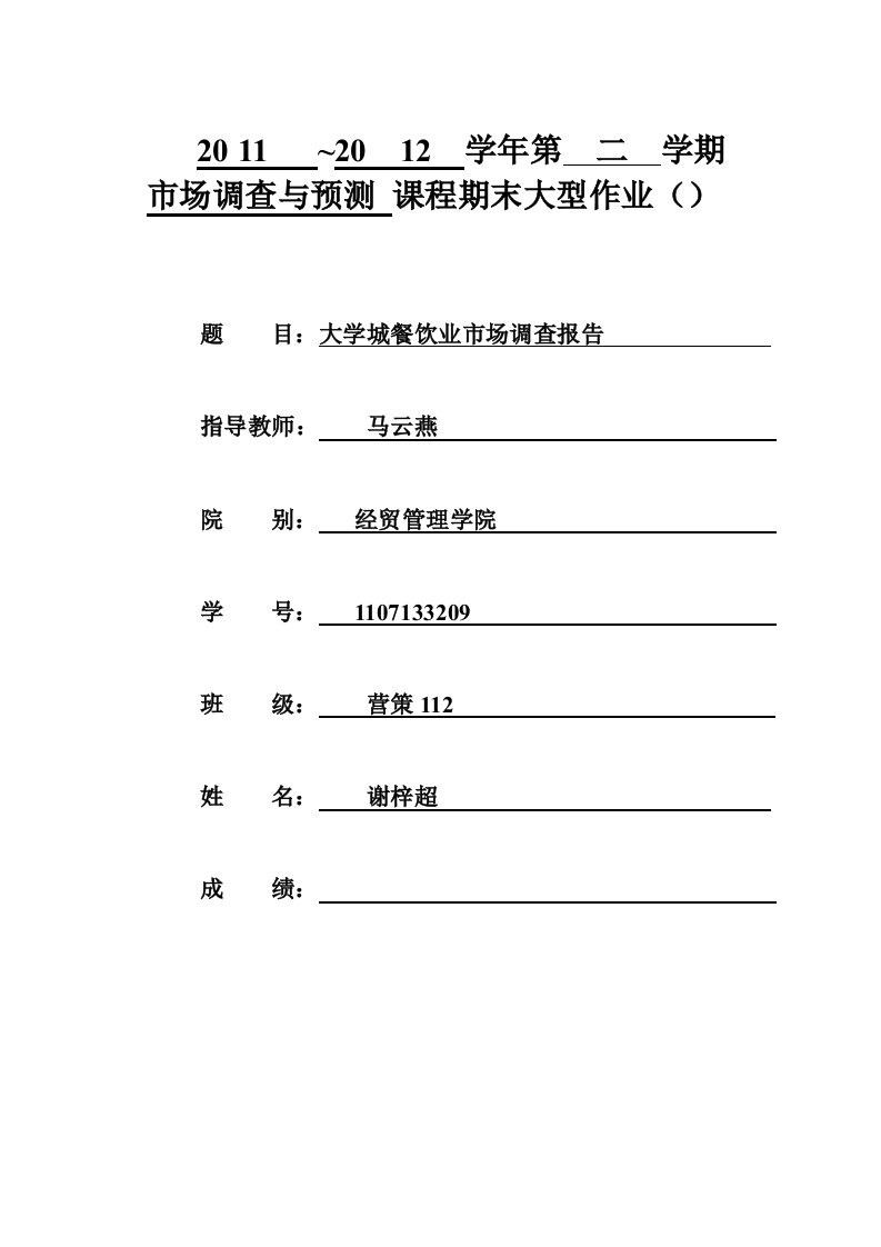 大学城餐饮业市场调查报告