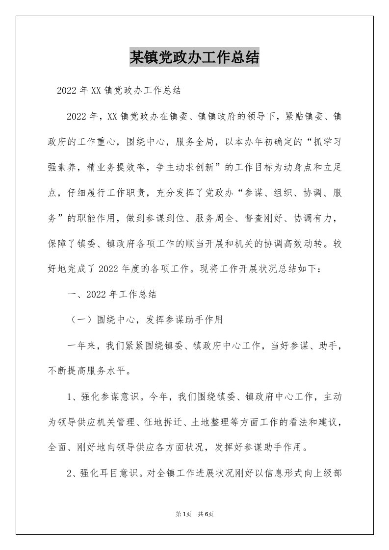 某镇党政办工作总结