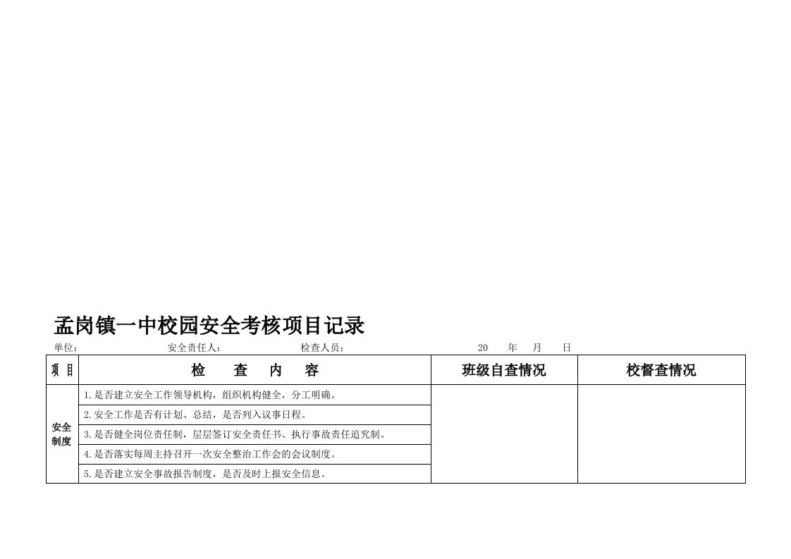 校园平安检查记录表