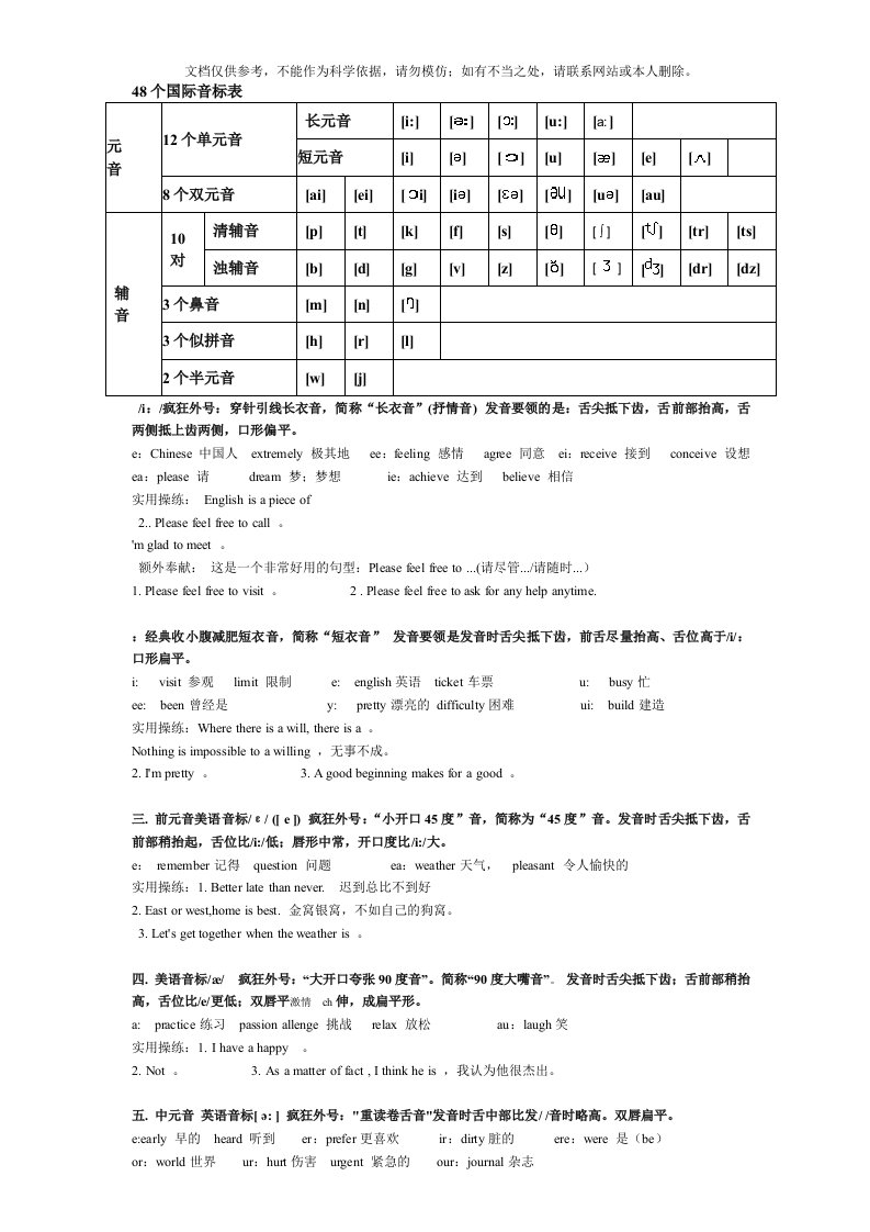 48个国际音标表(打印版)