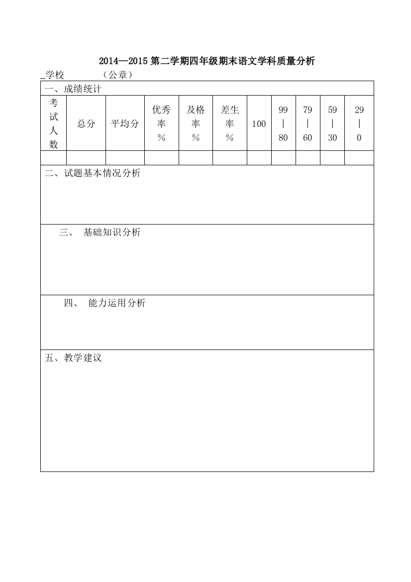 四年级语文期中质量分析