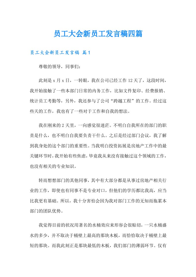 员工大会新员工发言稿四篇