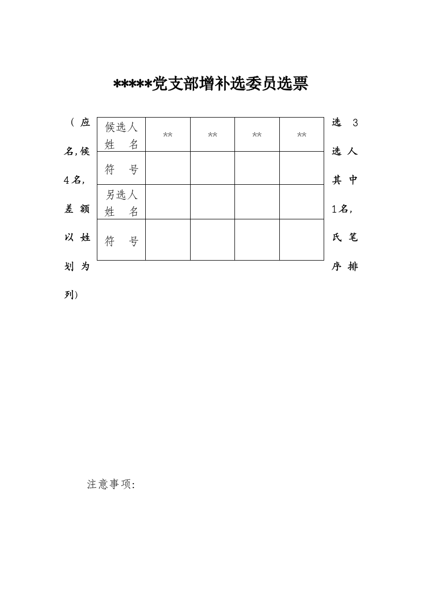 党支部委员会增补选委员选举相关表格