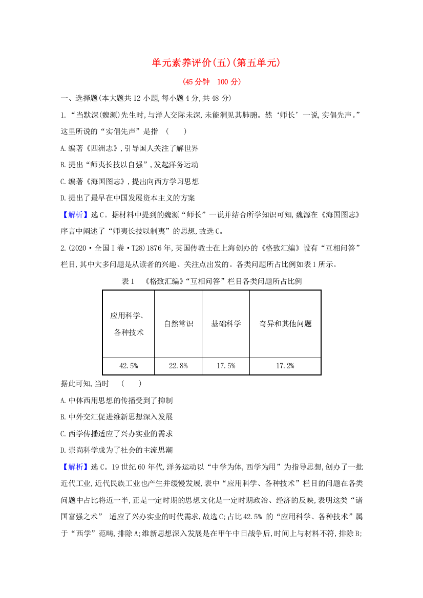 2020-2021学年高中历史