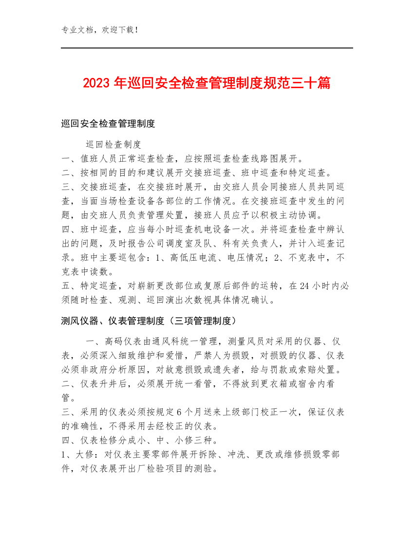 2023年巡回安全检查管理制度规范三十篇